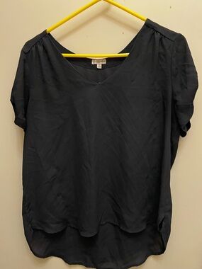 Lily White Black V-Neck Short Sleeve Blouse